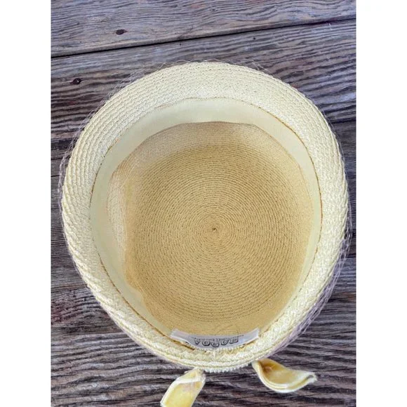 Vintage 1950s Yellow Straw Pill Box Hat Rhinestones MOD - Picture 7 of 15